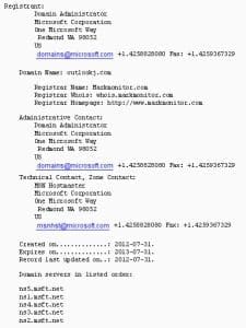 microsoft outlook domain name