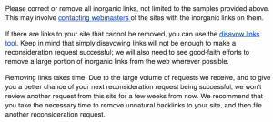 google reconsideration request warning