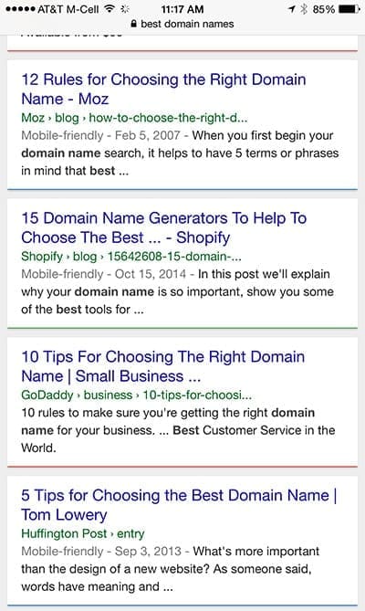 mobile search best domain names
