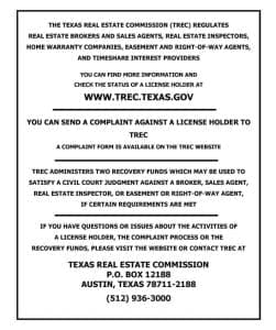 Texas Real Estate Commission Consumer Protection Notice