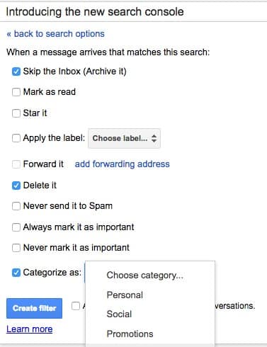 create gmail filter