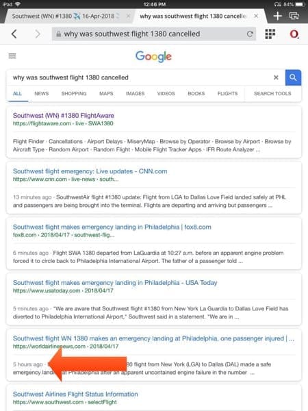 Google southwest airlines flight 1380