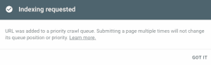URL inspection tool message