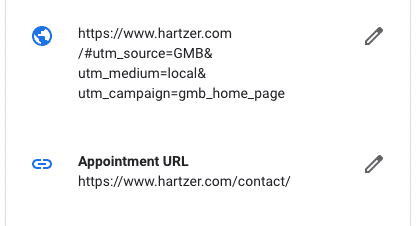 Google My Business appointment and website link