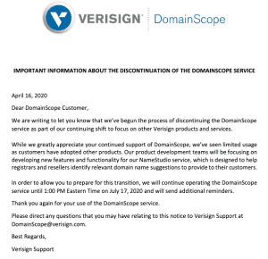 DomainScope Shut Down Notice