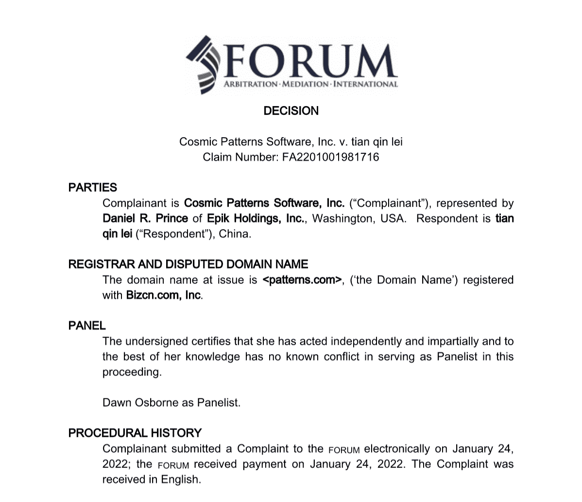 patterns.com udrp decision