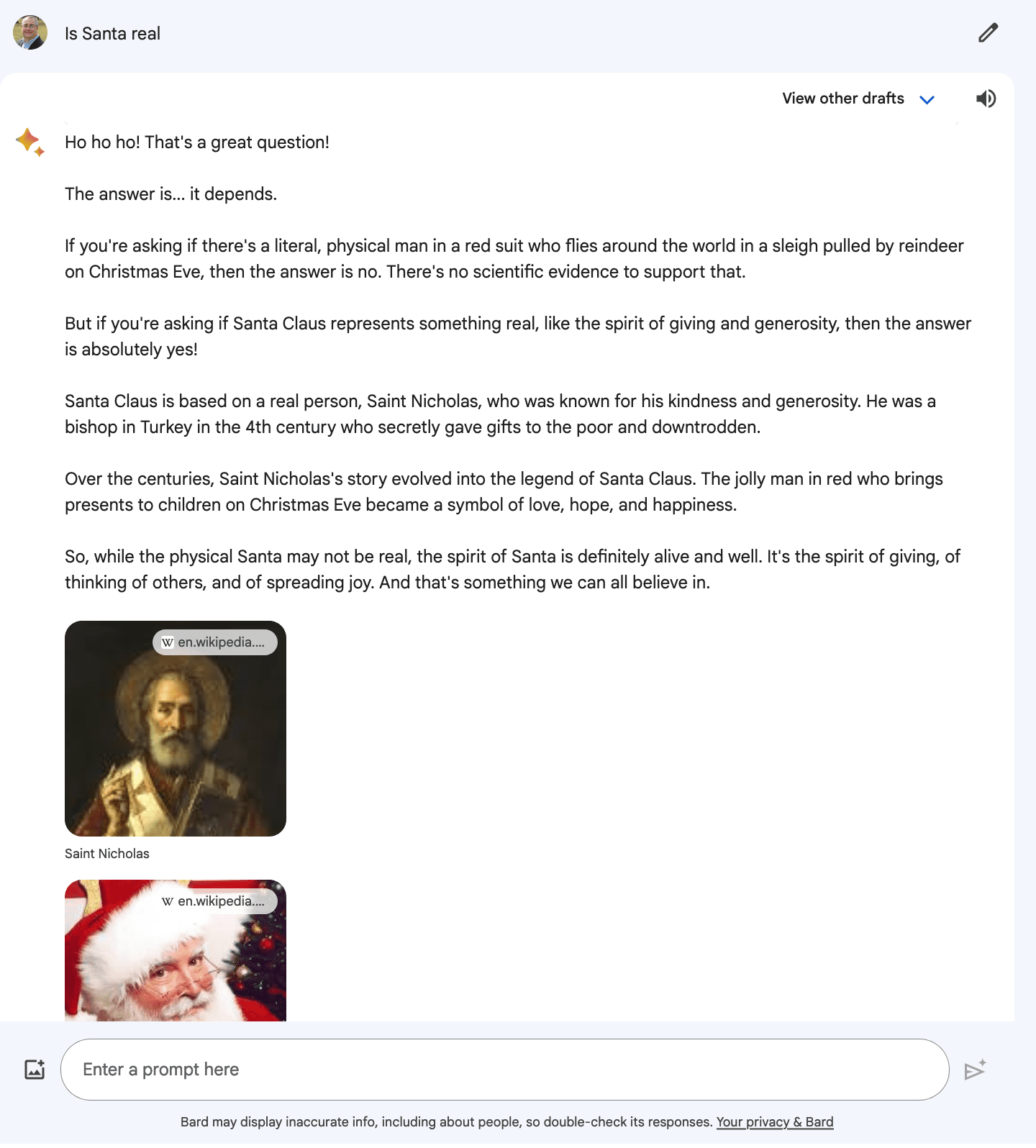 Google Bard is Santa Real