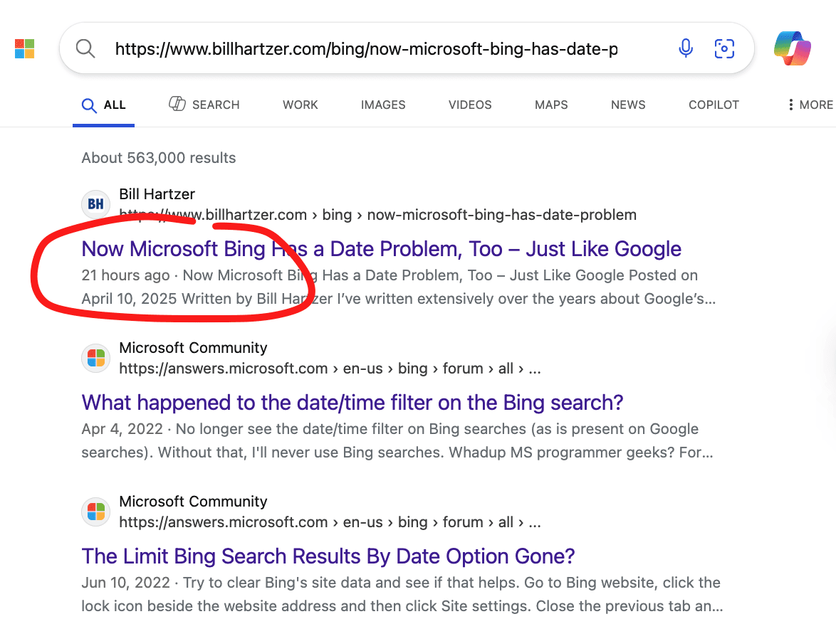 microsoft bing has a date problem, april 10 2025