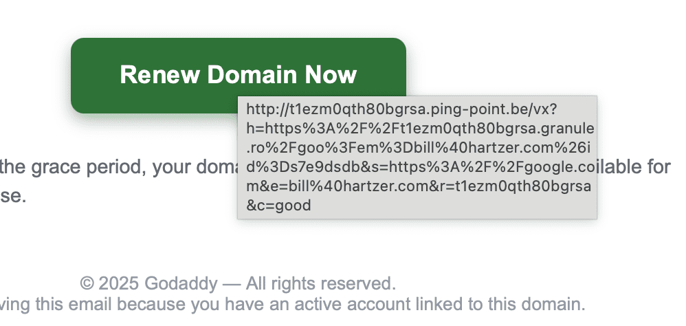 godaddy expiration link in email - renew domain now