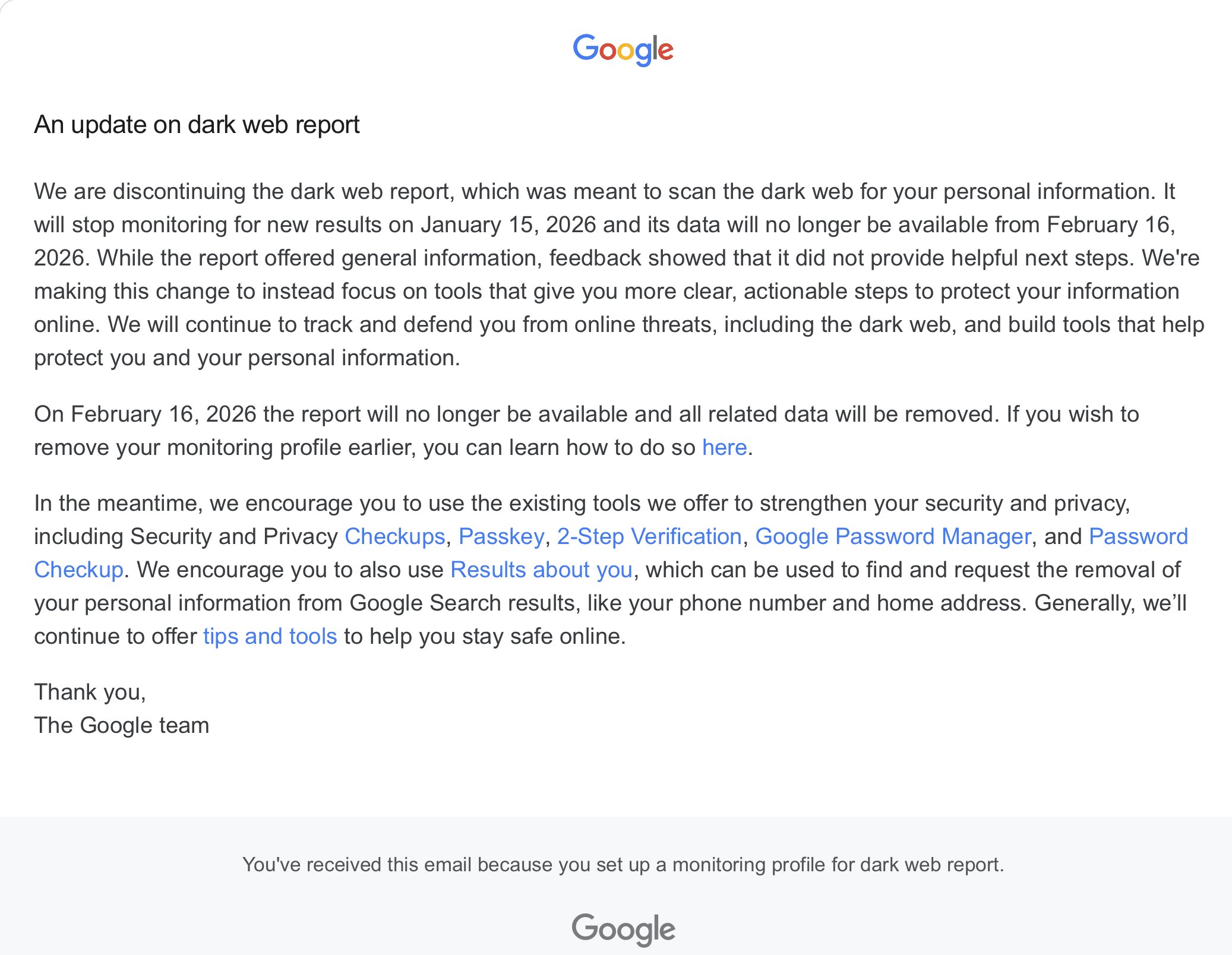 Google shutting down dark web report