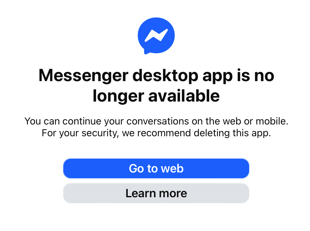 messenger facebook desktop app removed