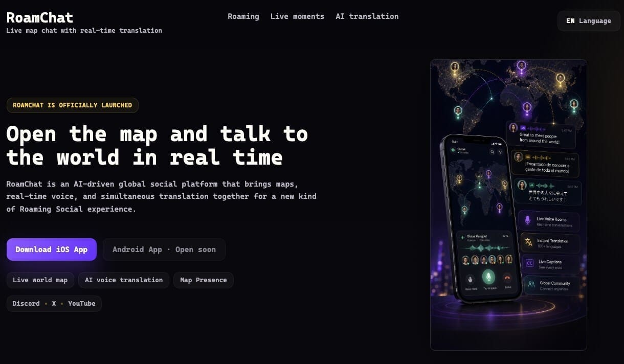RoamChat, AI translation chat, Real-time voice translation, multilingual voice chat, real-time translation app, voice chat with translation, cross-language social app