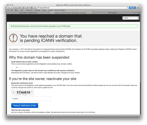 icann email verification notice website offline