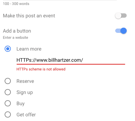 Google My Business posts bug