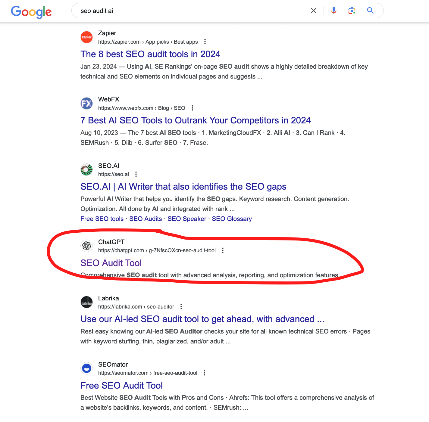 ChatGPT ranking in Google's search engine results pages.