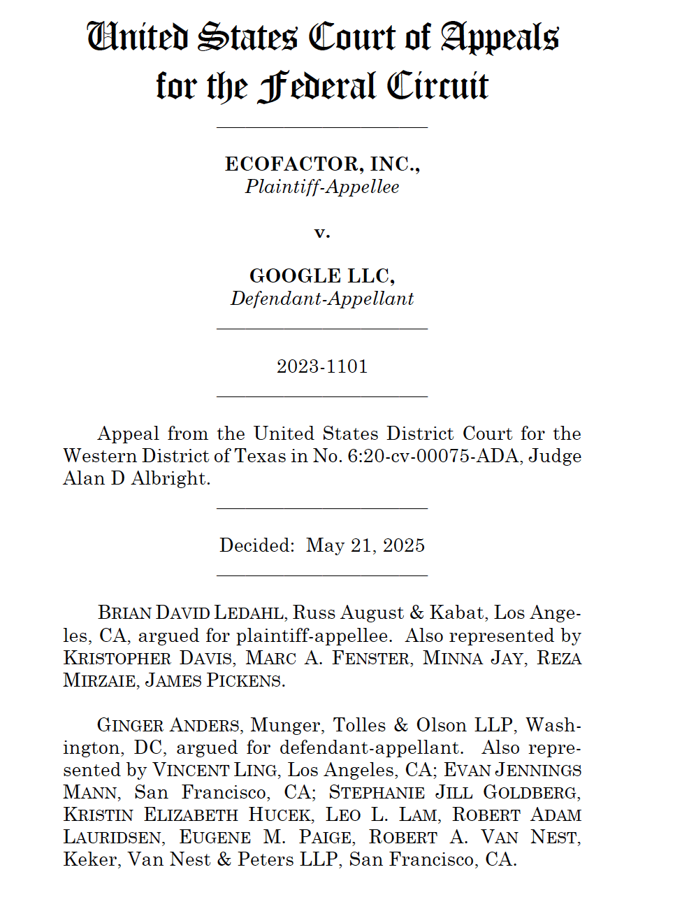google vs ecofactor trial